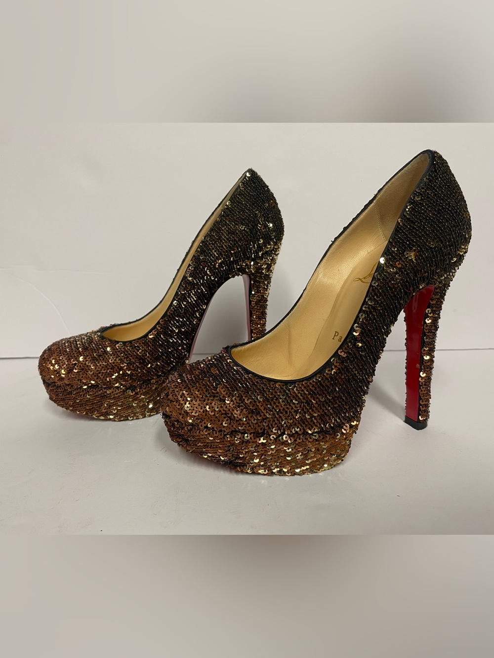 Christian Louboutin Bianca 140 sequin pumps heels bronze gold 35